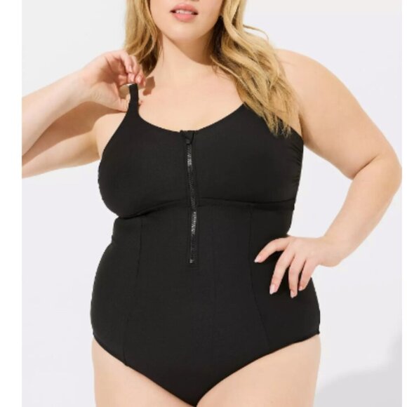 Torrid Corset Shape Swim Zip Front One Piece Swimsuit True Black Wirefree 4X - Picture 1 of 9